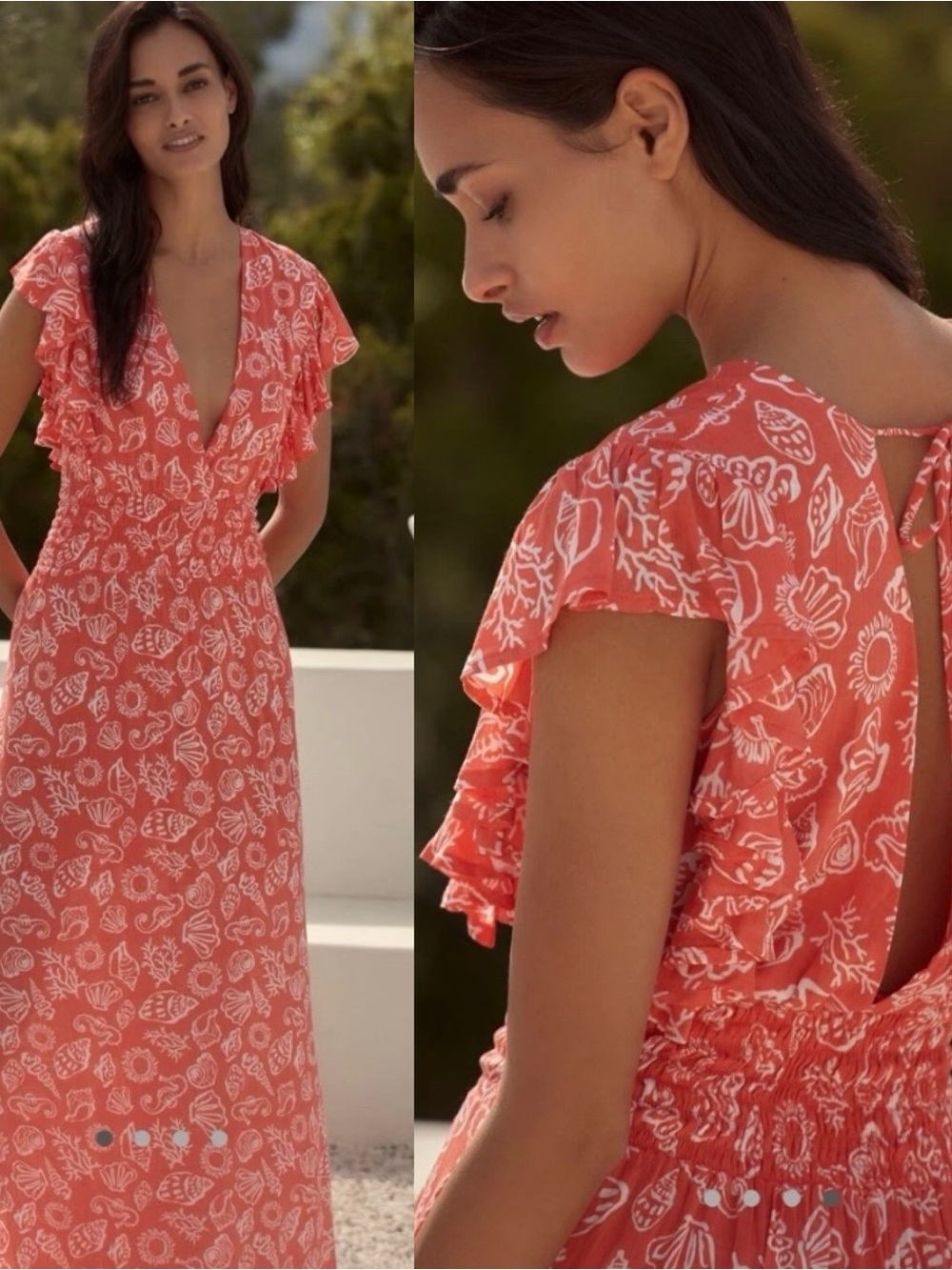 NEW Tiare Hawaii Dahlia Maxi Red Seashells Summer Dress Cover Up size XS/S
